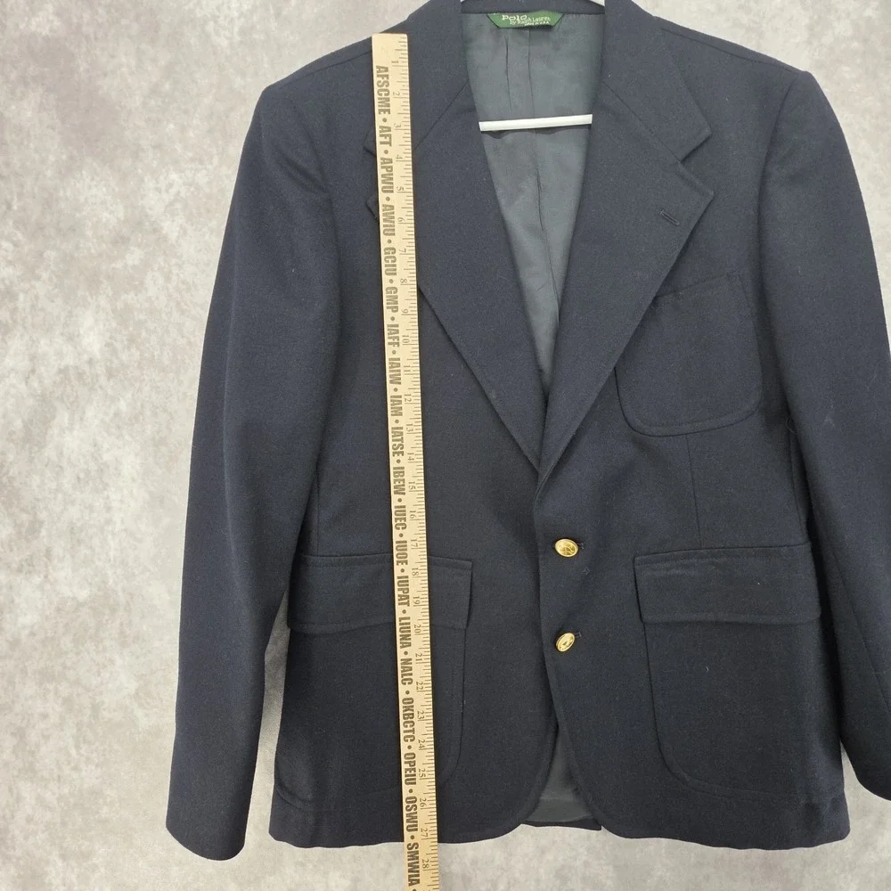 VTG Polo Ralph Lauren Navy Blue Blazer Gold Crest Buttons Made In USA Wool